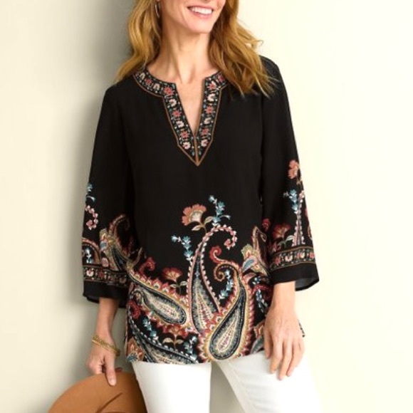 Soft Surroundings Tops - Soft Surroundings Elma 3/4 Sleeve Floral Paisley Top Size XL Bohemian Casual